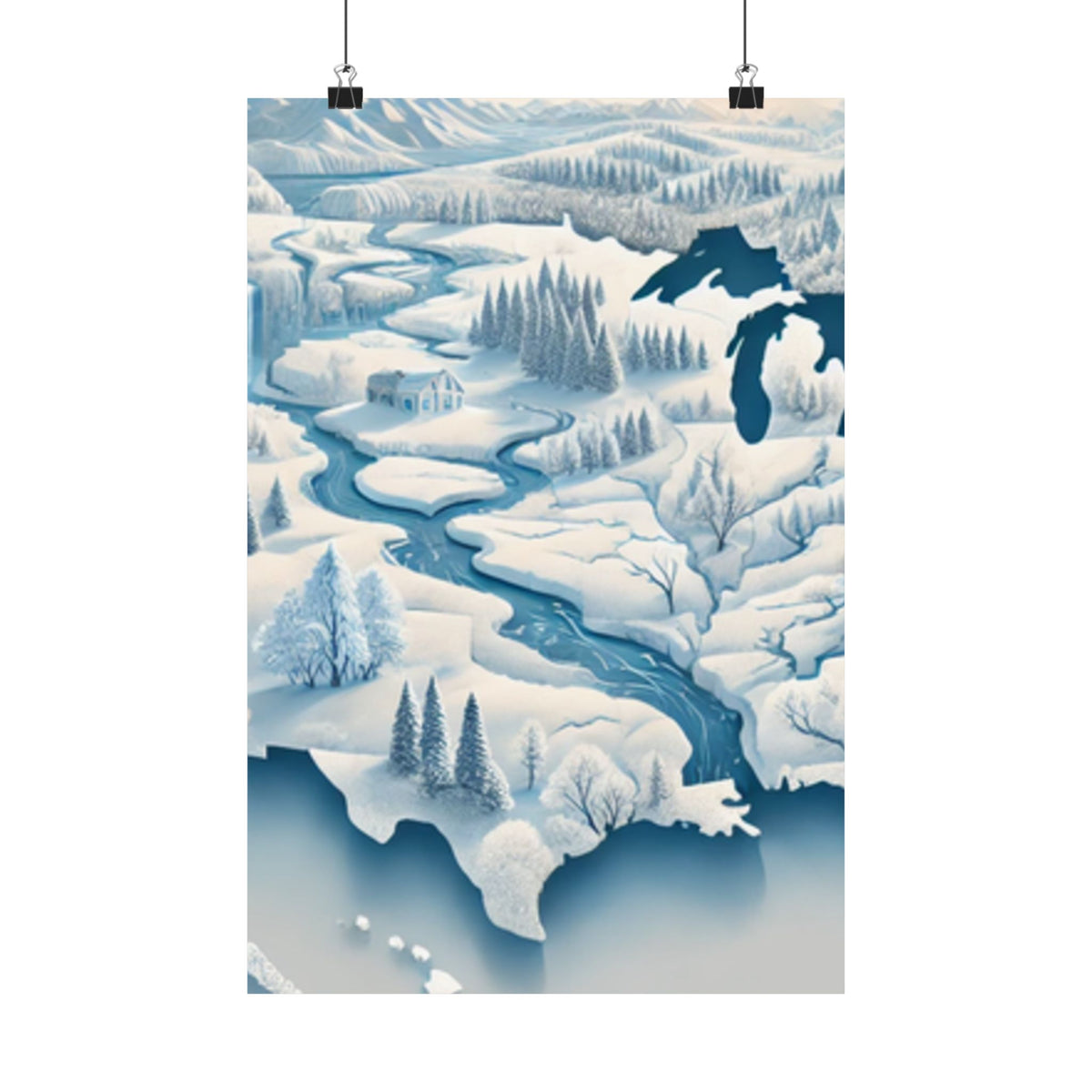 Winter USA Dreamscape Snowy Map Poster Wall Art Decor