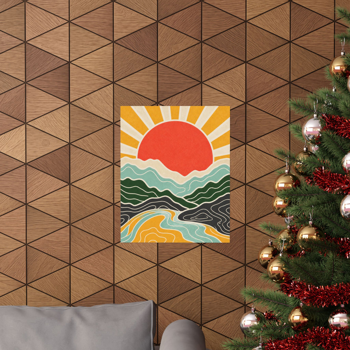 Topographic Sunrise Mid Century Mountain Art Poster