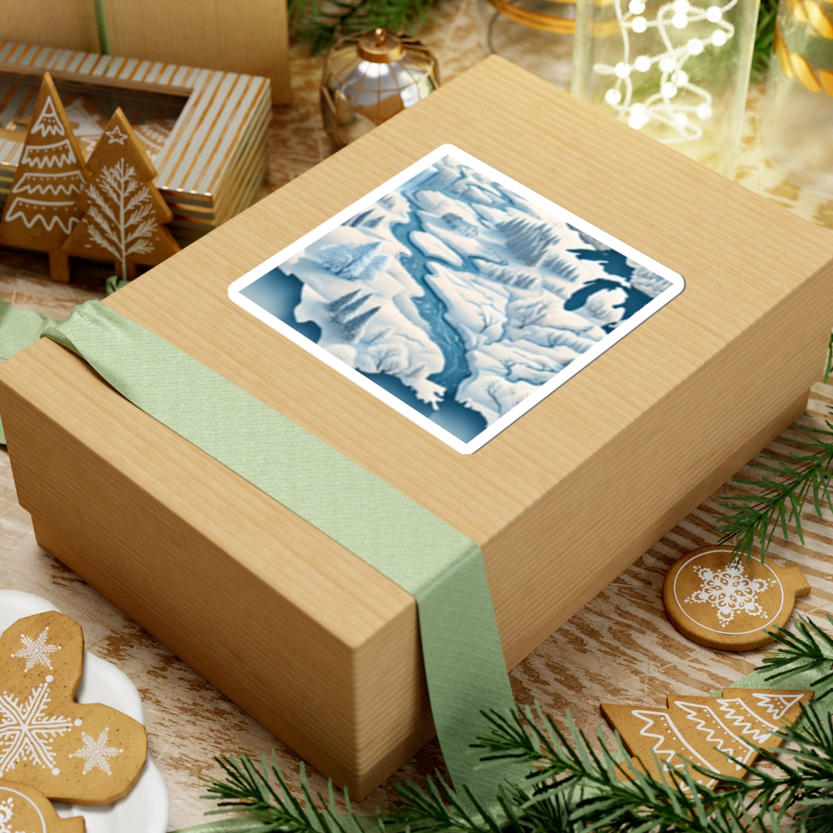 Winter USA Dreamscape Snowy Map Sticker for Laptop Water Bottle