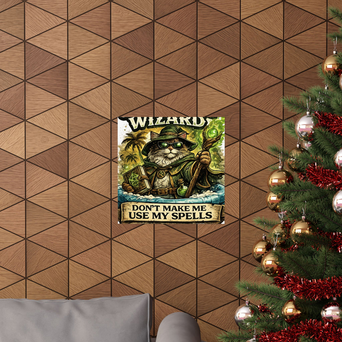 Crazy Cat Wizard Funny Fantasy Magic Art Poster