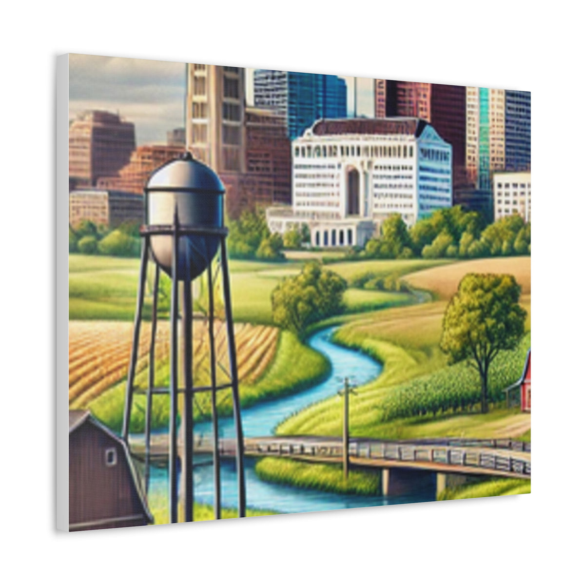 Rural River City Skyline Hometown Landscape Canvas Wall Art