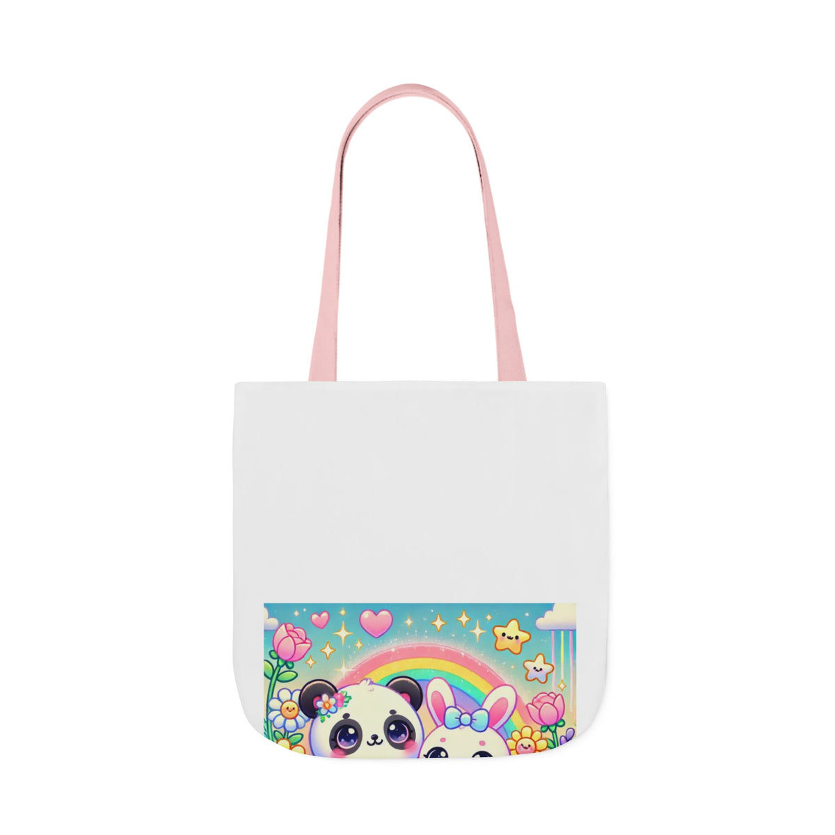 Pastel Panda and Bunny Rainbow Garden Canvas Tote Bag