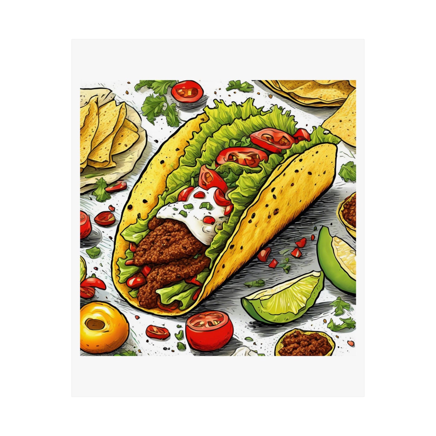 Bold Taco Illustration Foodie Gift Art Poster
