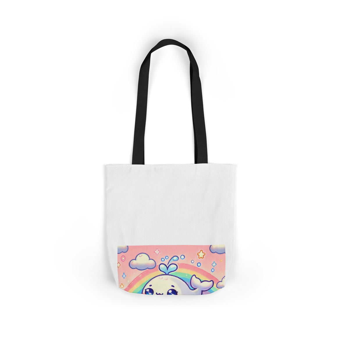 Kawaii Rainbow Whale Pastel Cloud Canvas Tote Bag