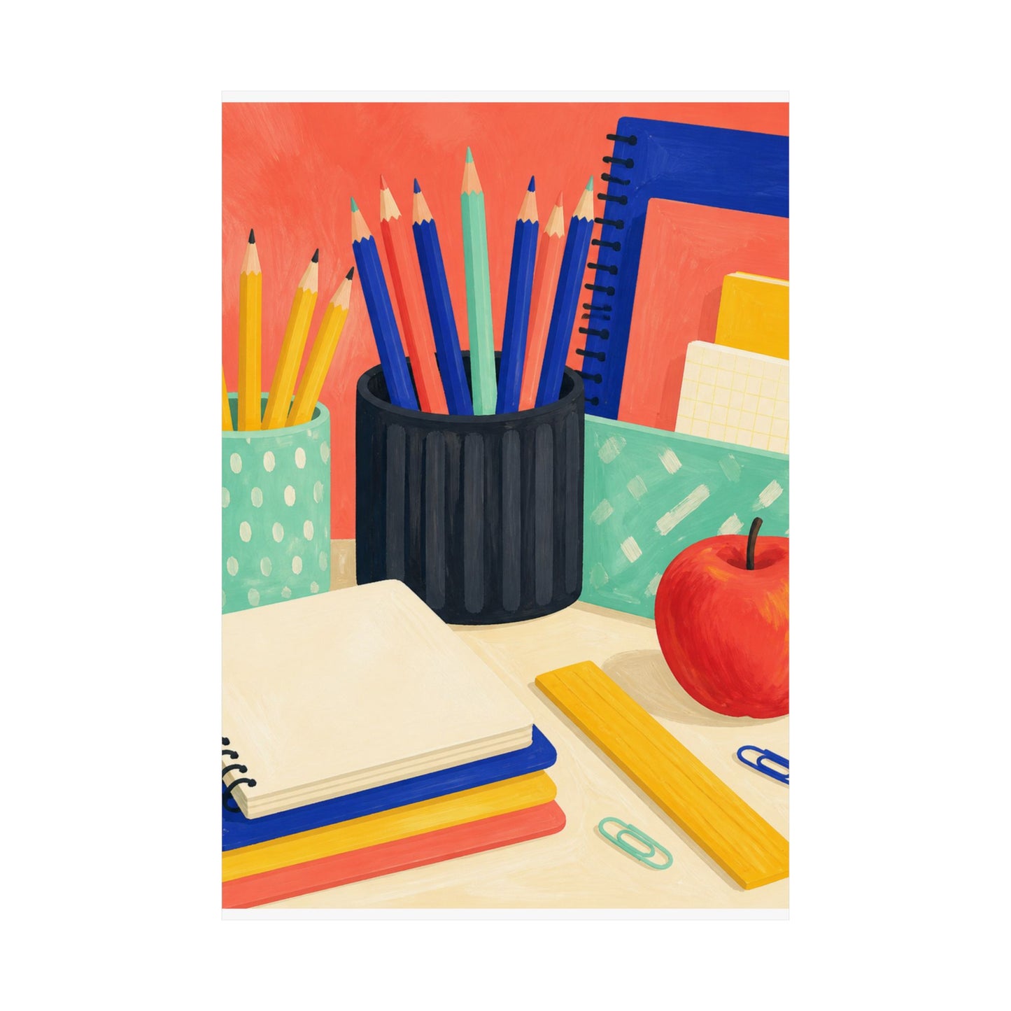 Colorful Teacher Desk Supplies Art Poster