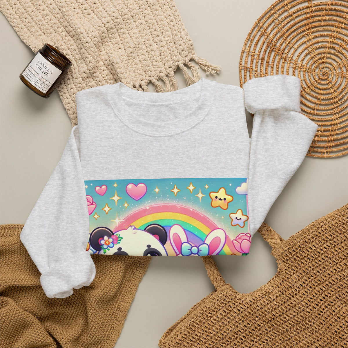 Pastel Panda and Bunny Rainbow Garden Sweatshirt