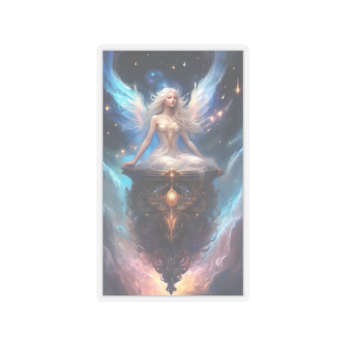 Celestial Winged Meditation Fantasy Portrait Sticker