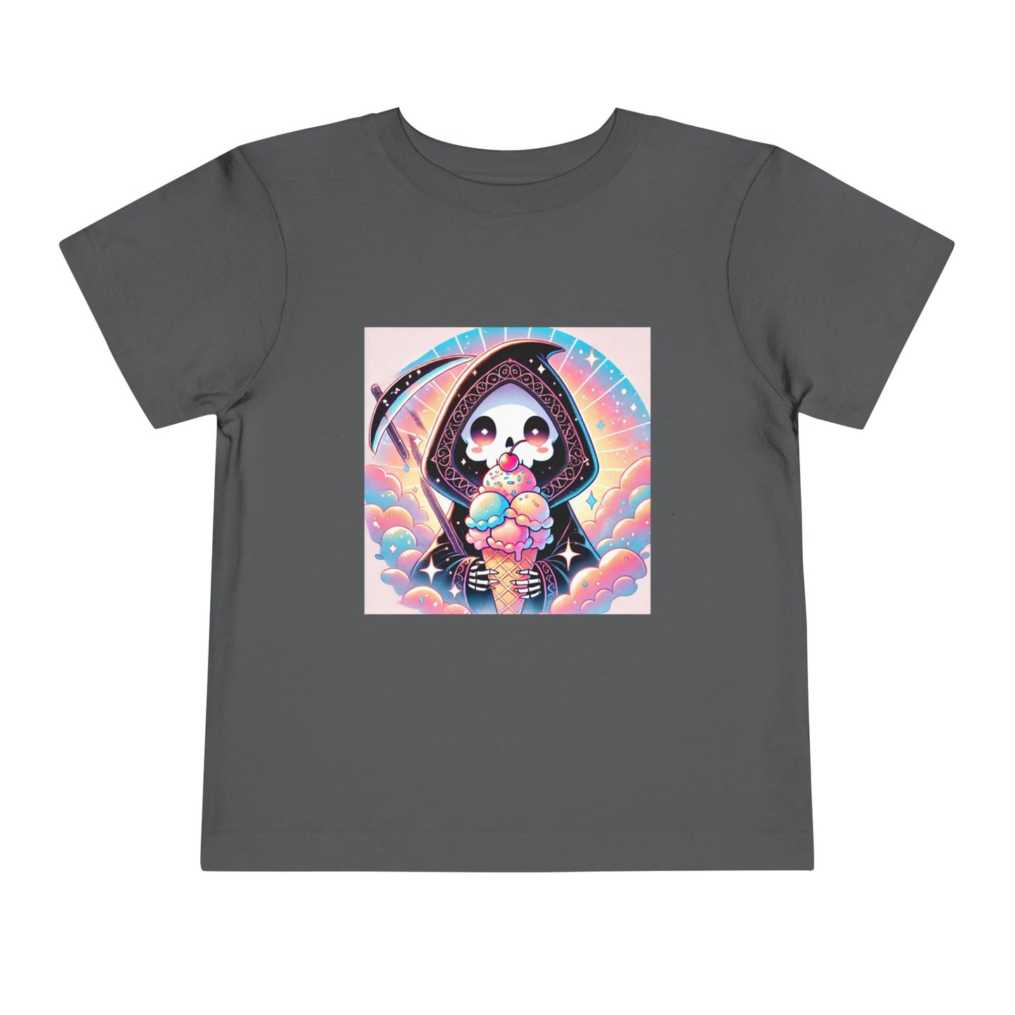 Grim Reaper with Ice Cream Kawaii Anime Toddler Tee - Adorable Short Sleeve Shirt for Kids - Fun & Stylish Gift Idea!