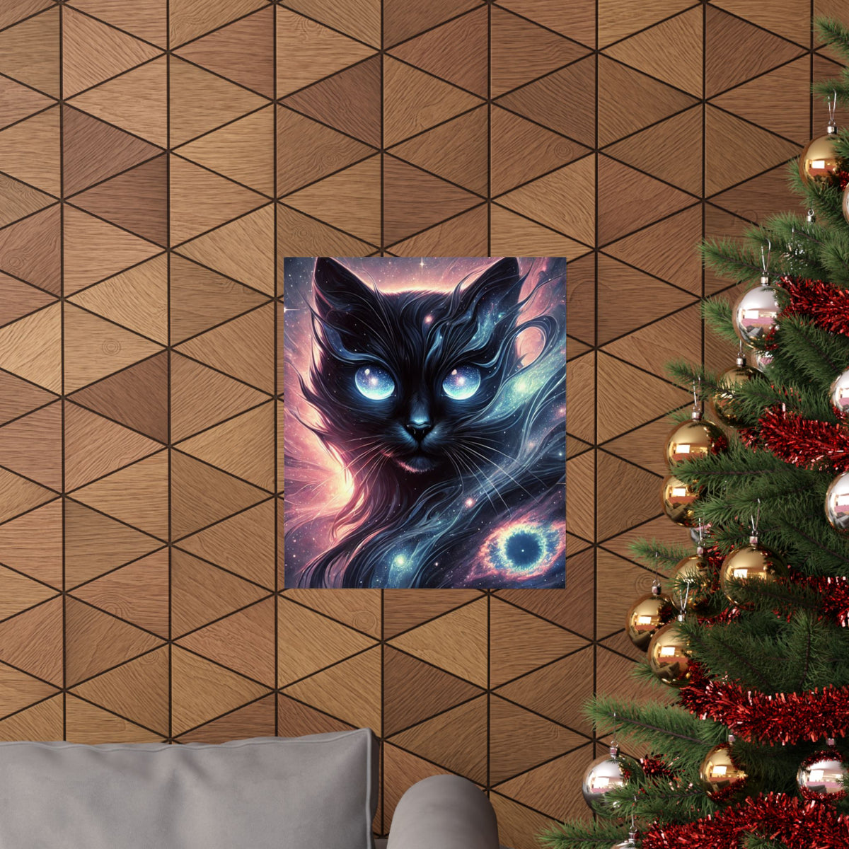 Cosmic Black Cat Galaxy Celestial Wall Art Poster
