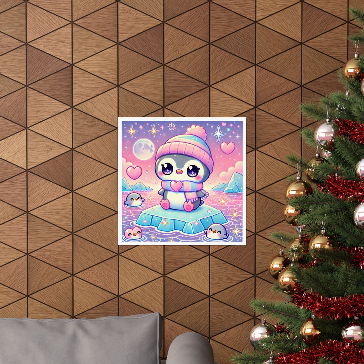Cute Winter Penguin Ice Floe Kawaii Art Poster
