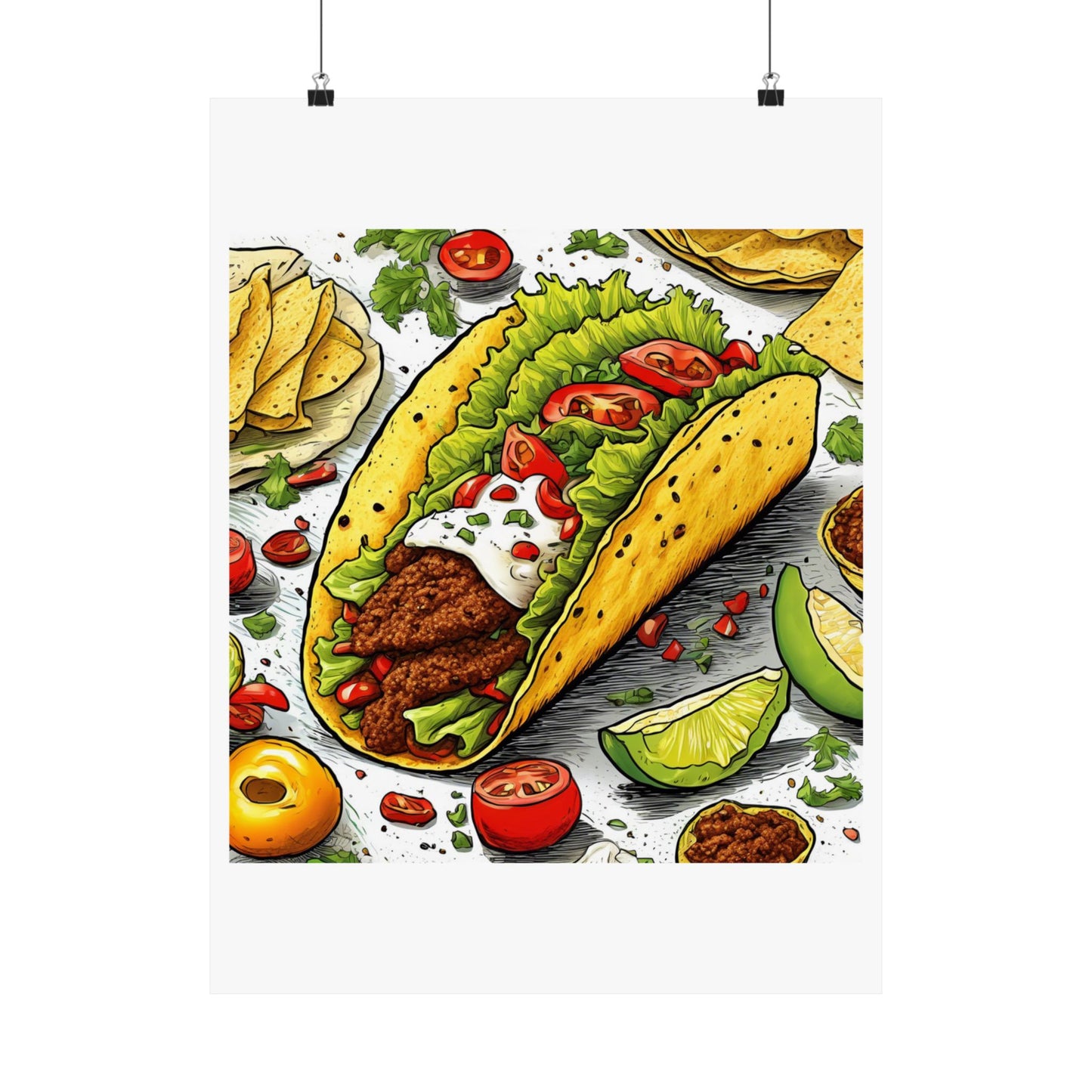 Bold Taco Illustration Foodie Gift Art Poster