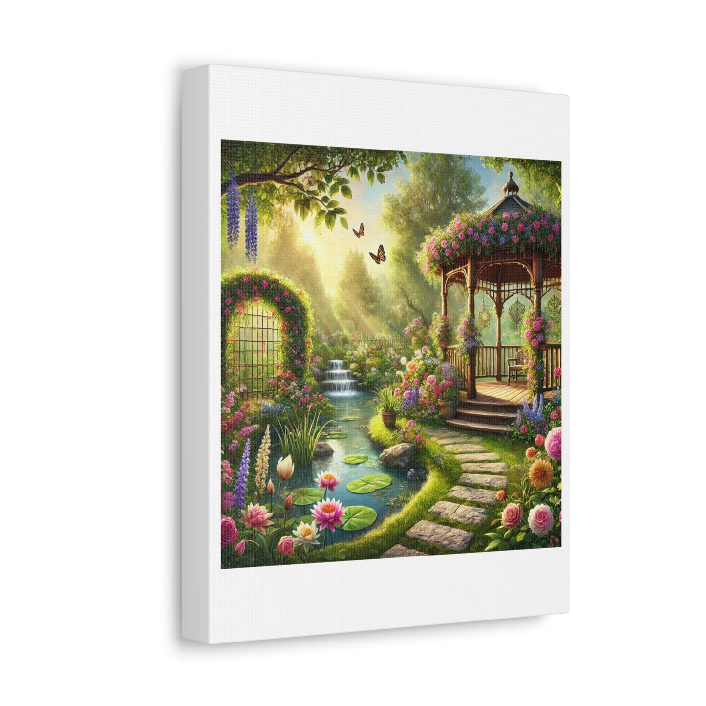 Sunlit Rose Gazebo Cottage Garden Canvas Wall Art