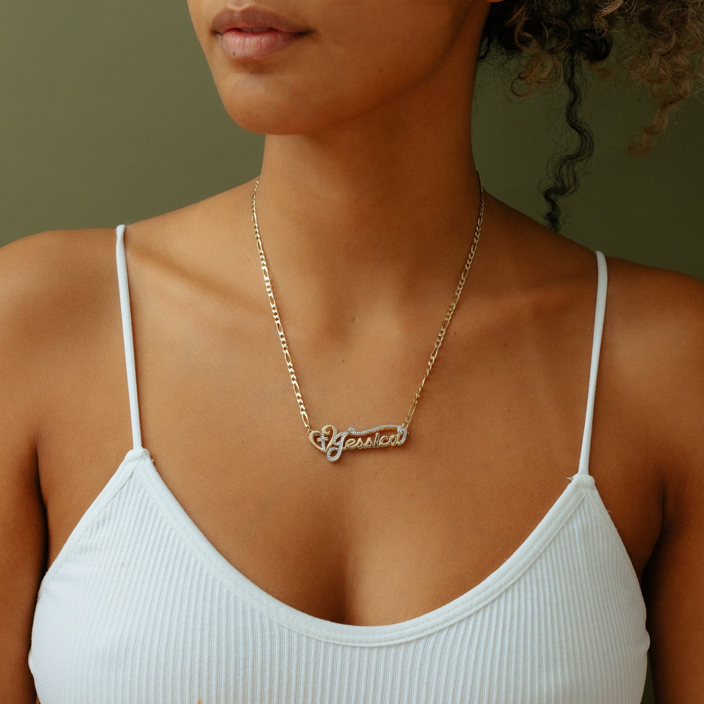 Double Plated Cross Name Necklace