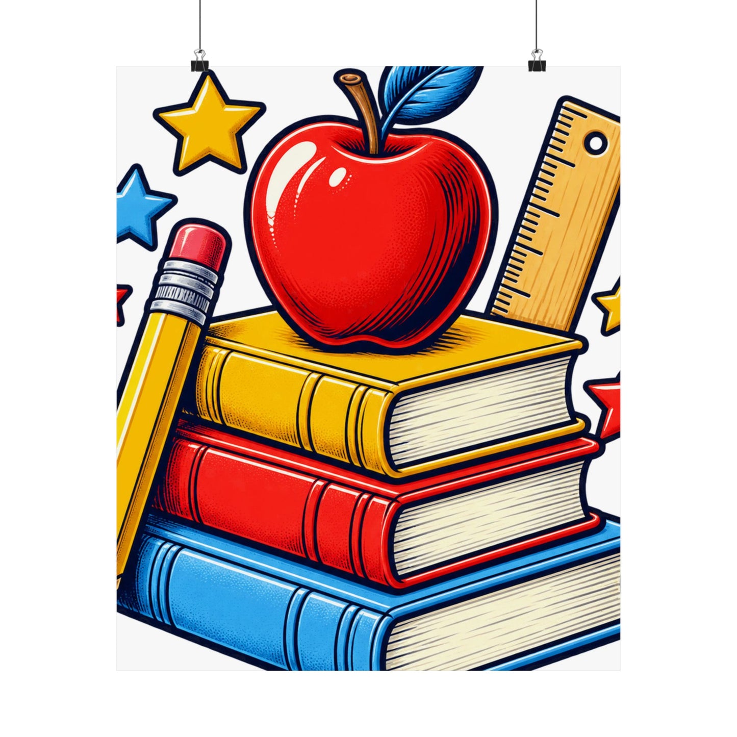 Retro School Books Apple Teacher Appreciation Art Poster