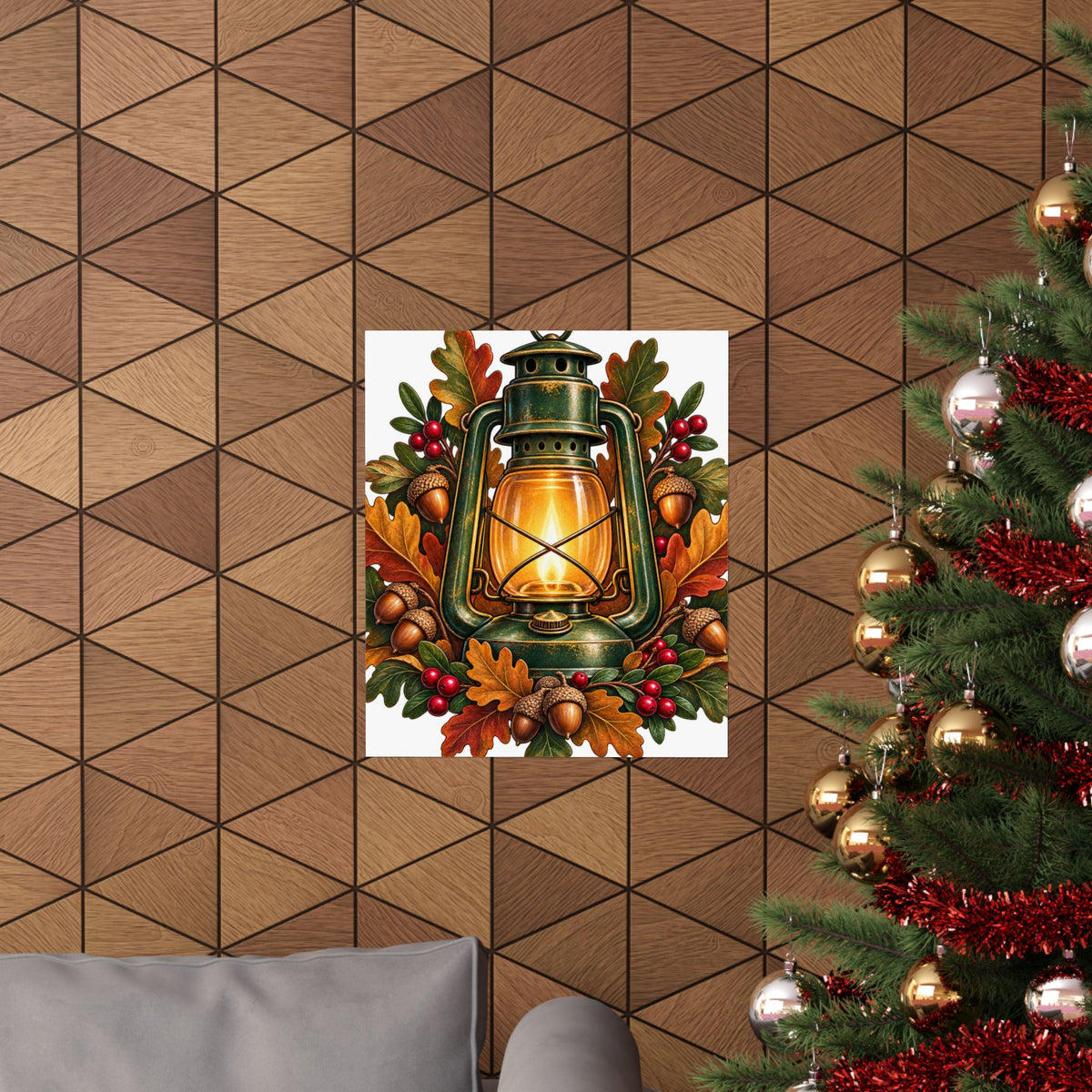 Autumn Oak Lantern and Acorns Poster