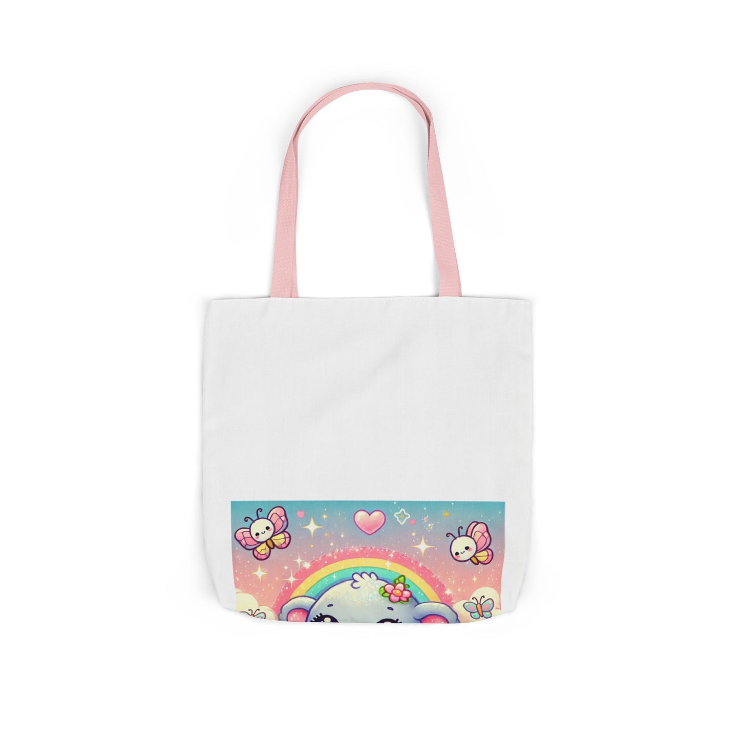 Pastel Rainbow Baby Elephant Floral Canvas Tote Bag