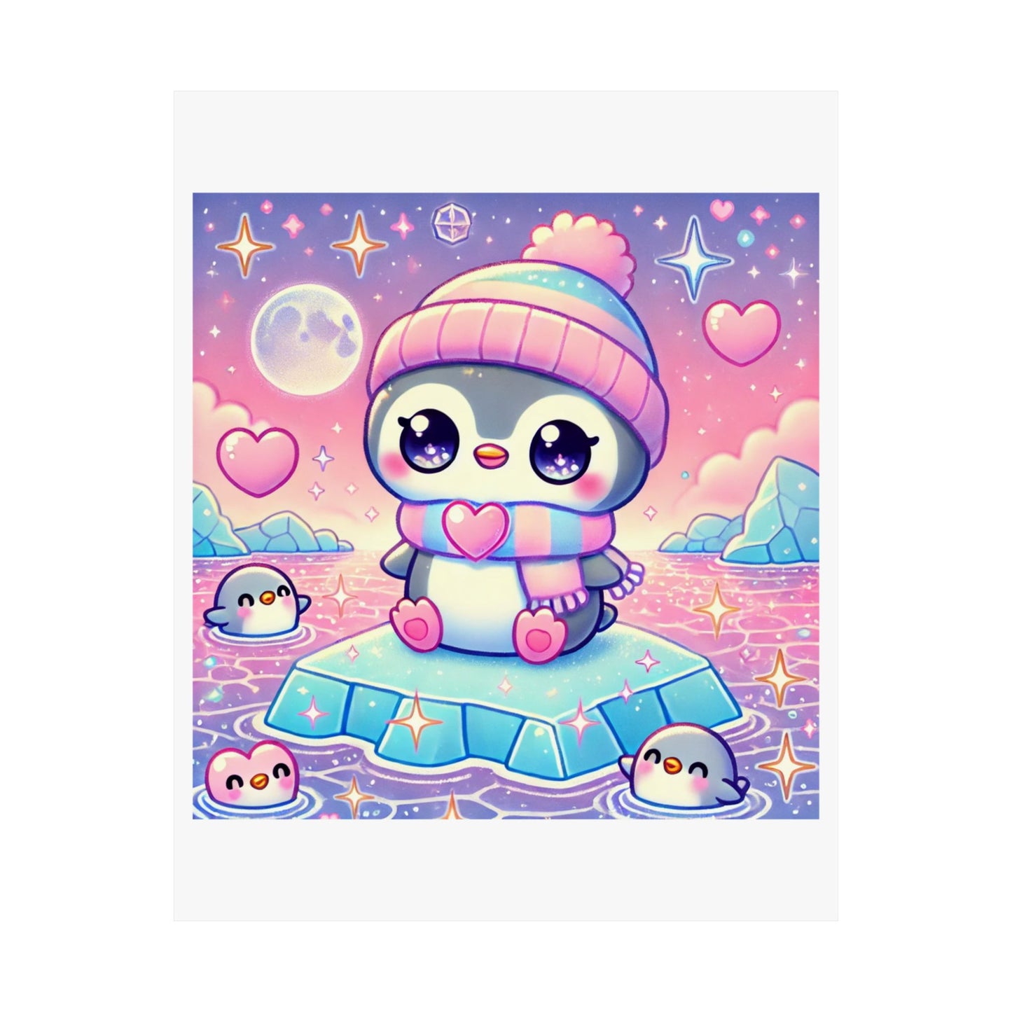 Cute Winter Penguin Ice Floe Kawaii Art Poster