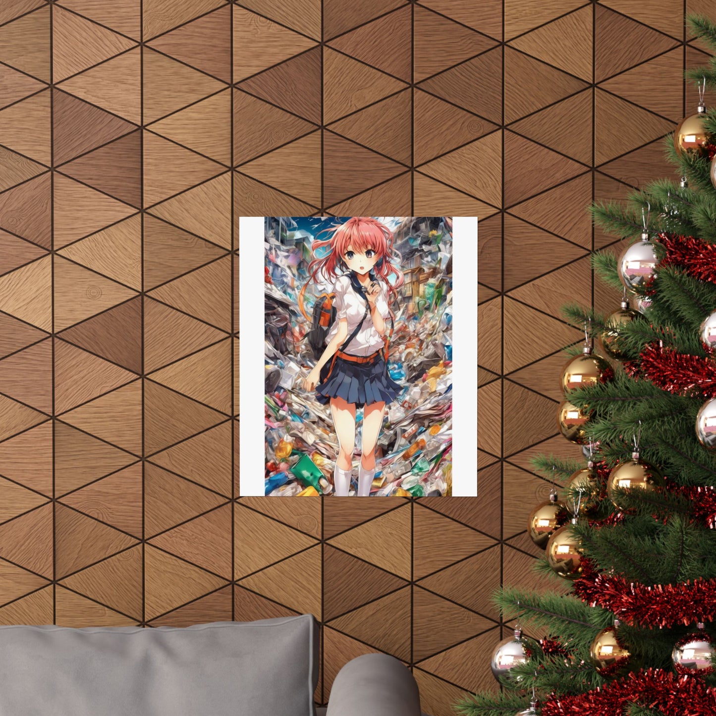 Recycling Day Anime Schoolgirl Eco Street Art Poster