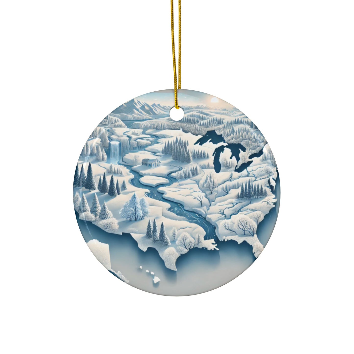 Winter USA Dreamscape Ceramic Ornament, Holiday Keepsake and Gift