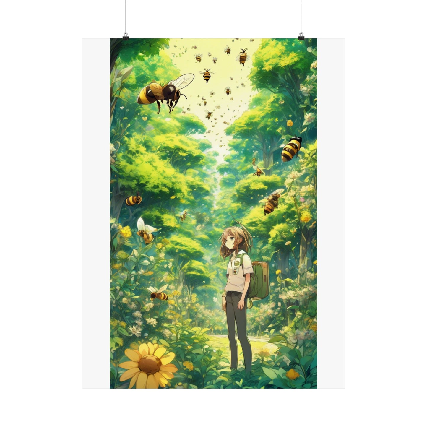 Bee Garden Explorer Anime Nature Art Poster