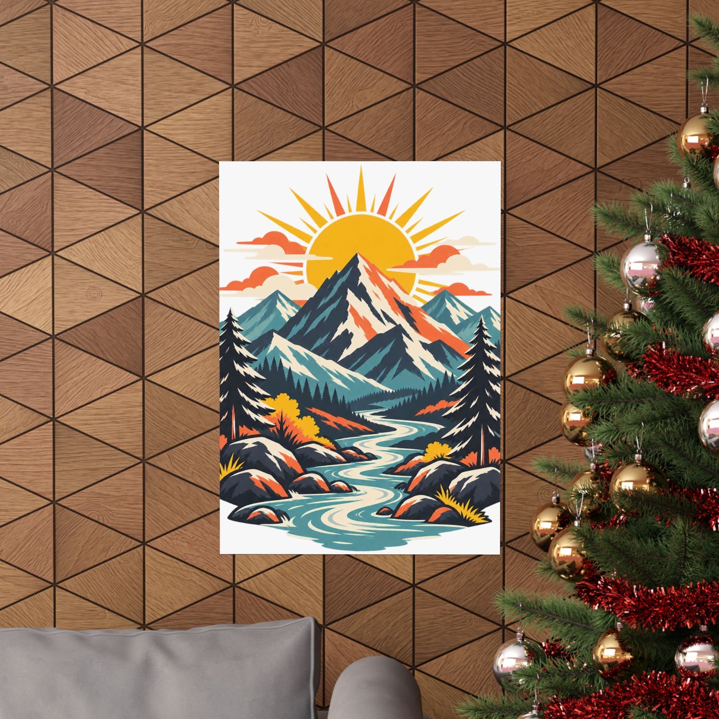 Alpine Sunrise River Mountain Adventure Art Poster