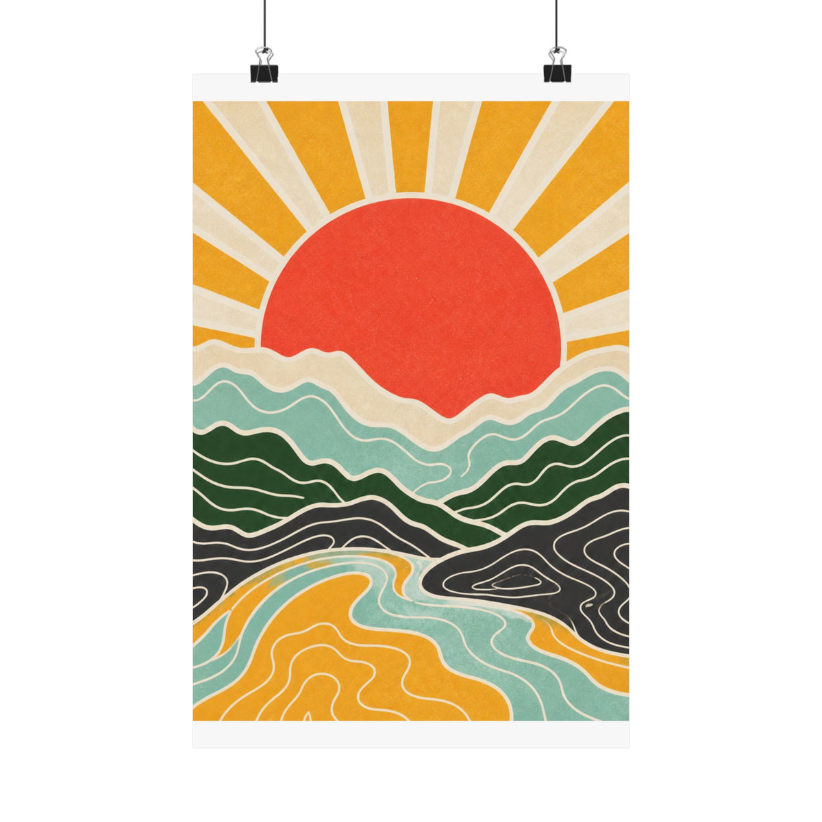 Topographic Sunrise Mid Century Mountain Art Poster