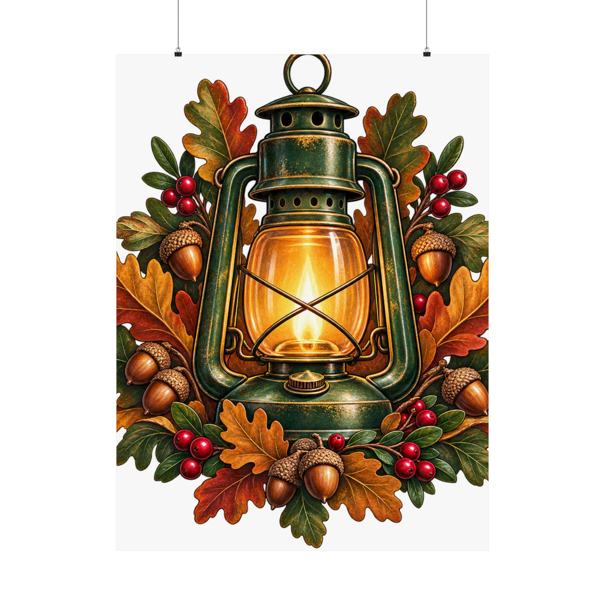 Autumn Oak Lantern and Acorns Poster