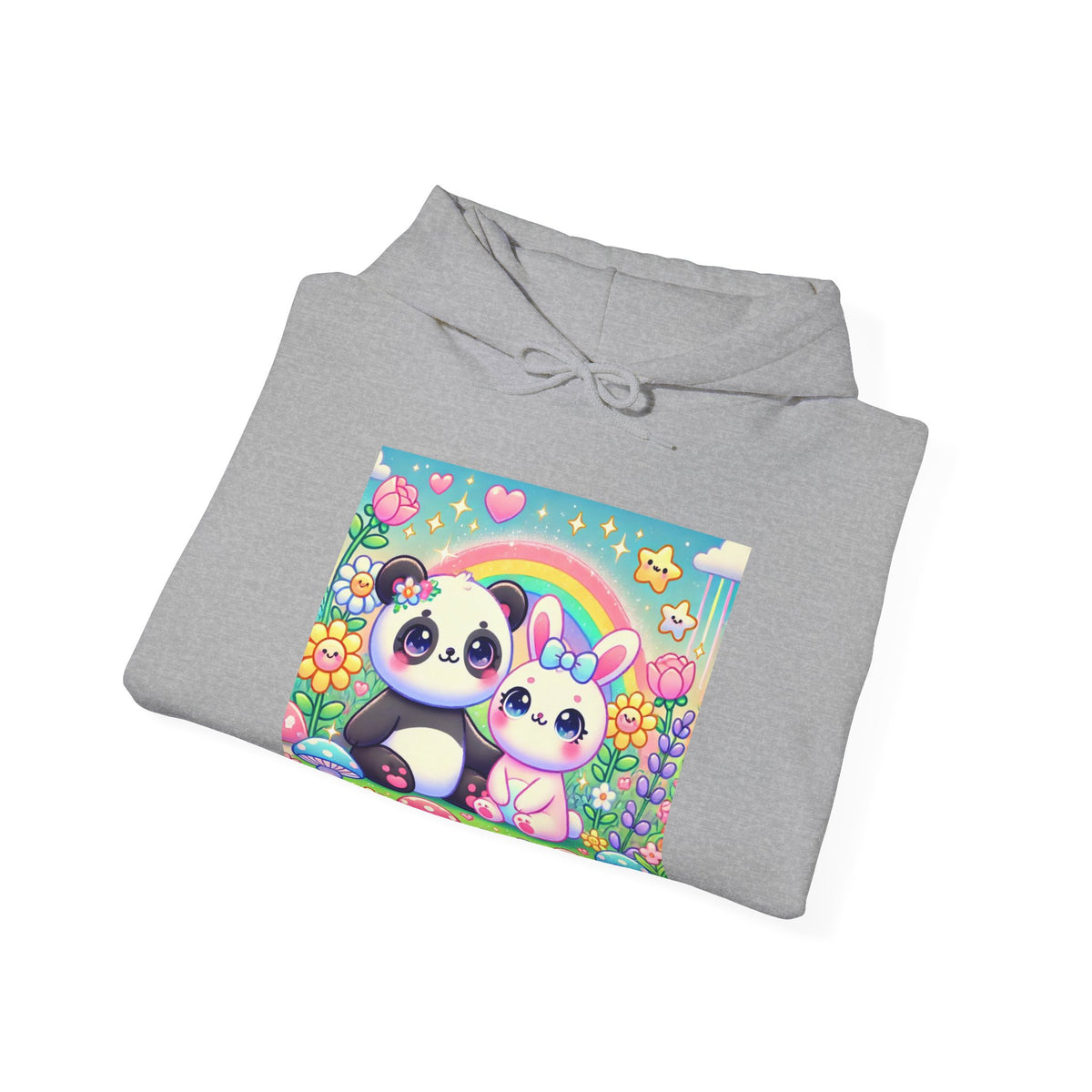 Pastel Panda and Bunny Rainbow Garden Hoodie