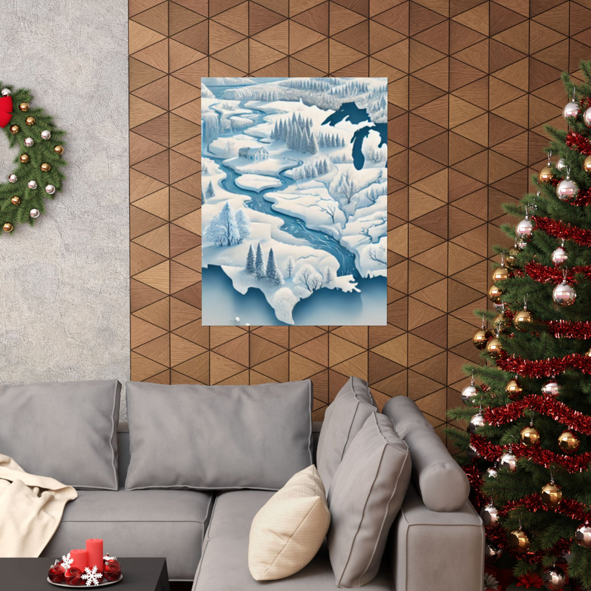 Winter USA Dreamscape Snowy Map Poster Wall Art Decor