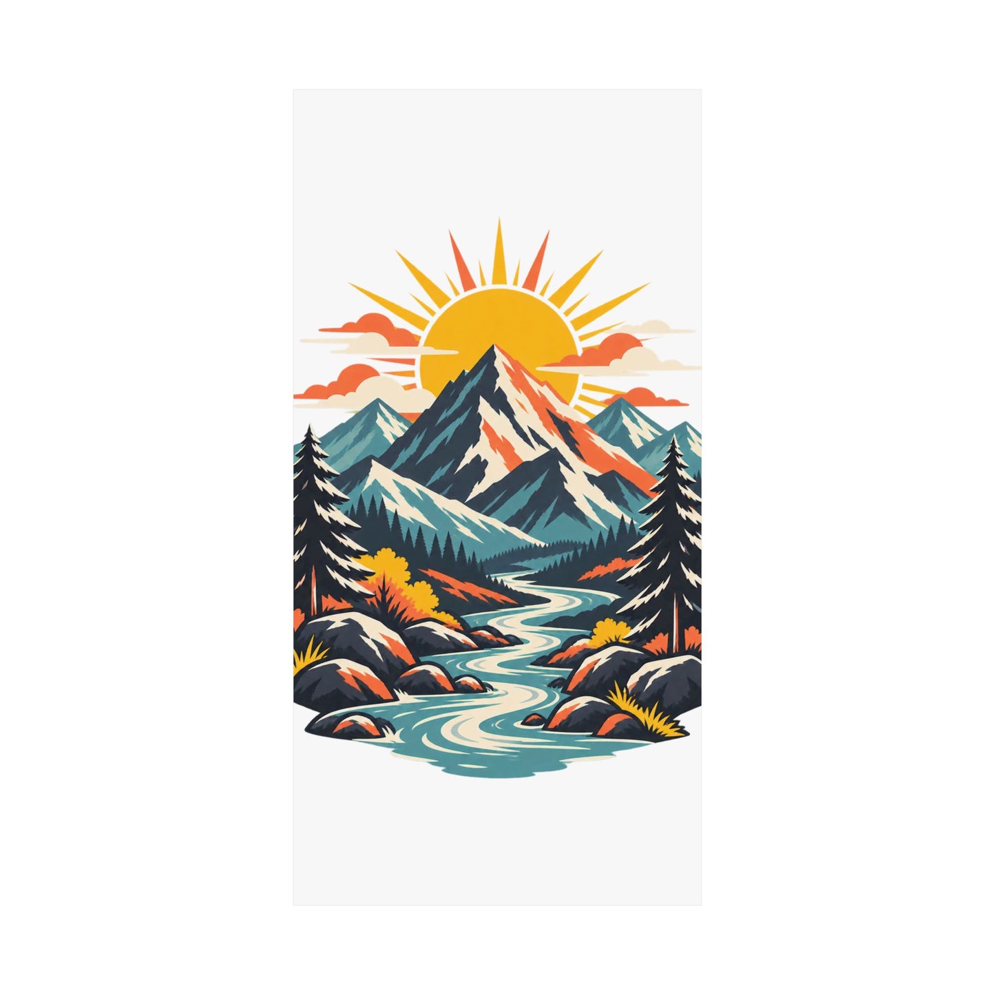 Alpine Sunrise River Mountain Adventure Art Poster