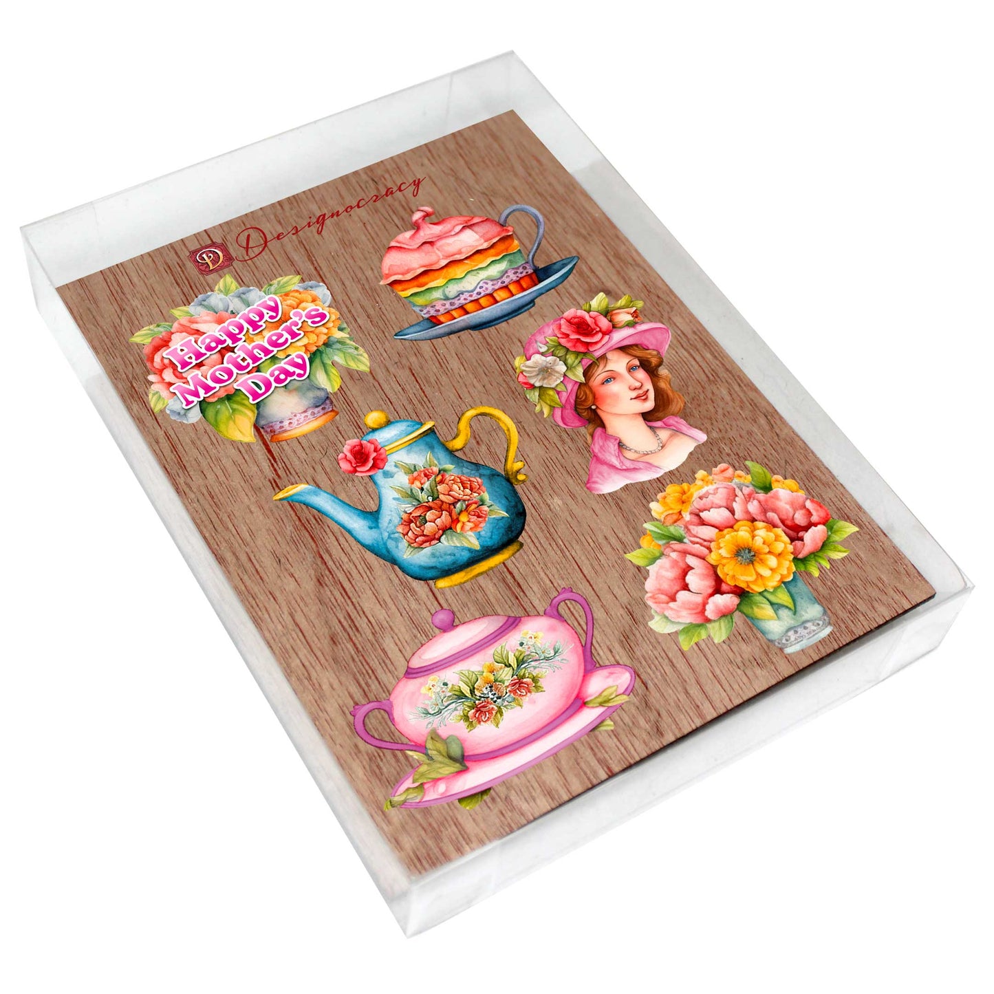 Happy Mother's Day Decorative Eco Wood Magnets Set of 6 by G. Debrekht - Family Love Decor - 8090059G-S6