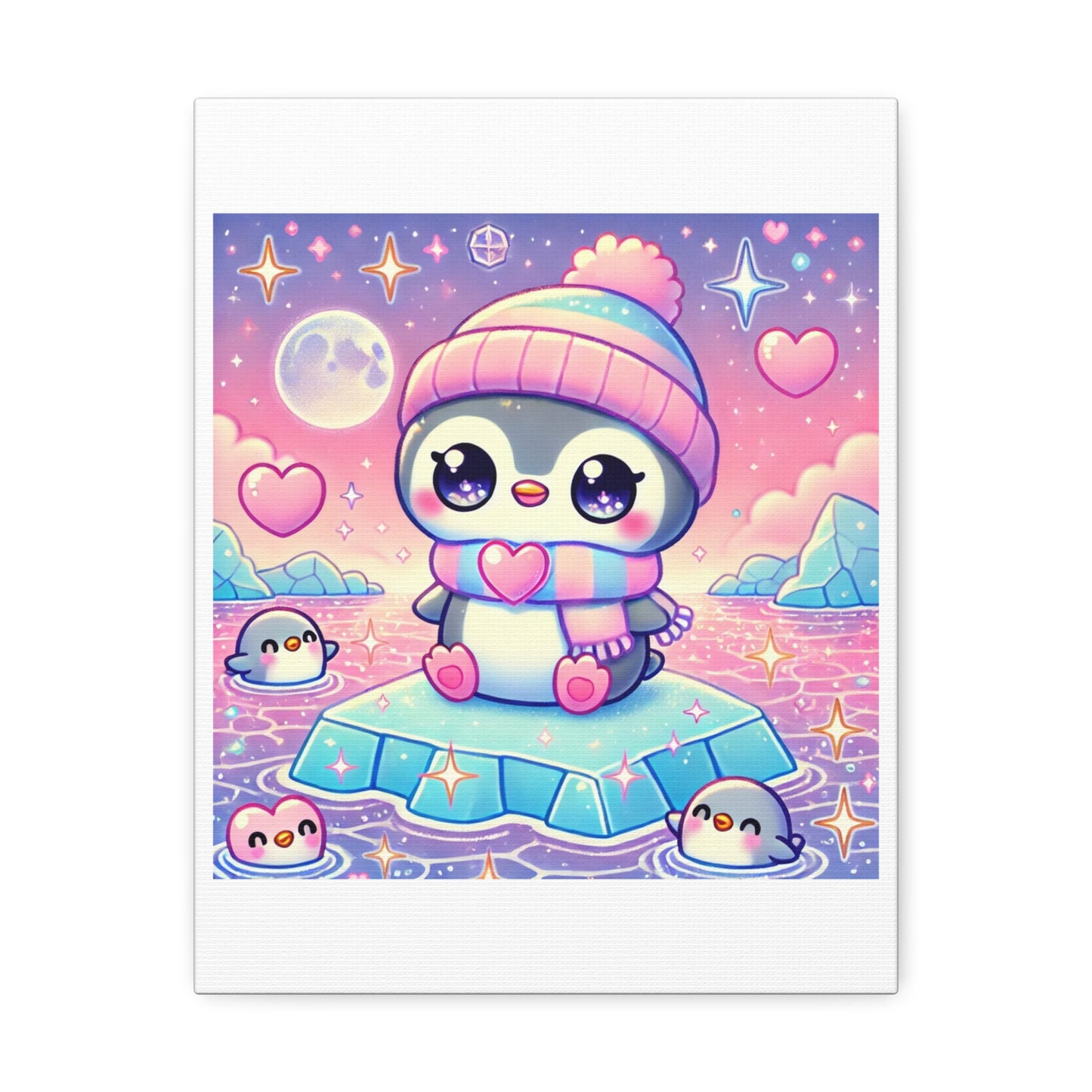 Cute Winter Penguin Ice Floe Kawaii Art Canvas