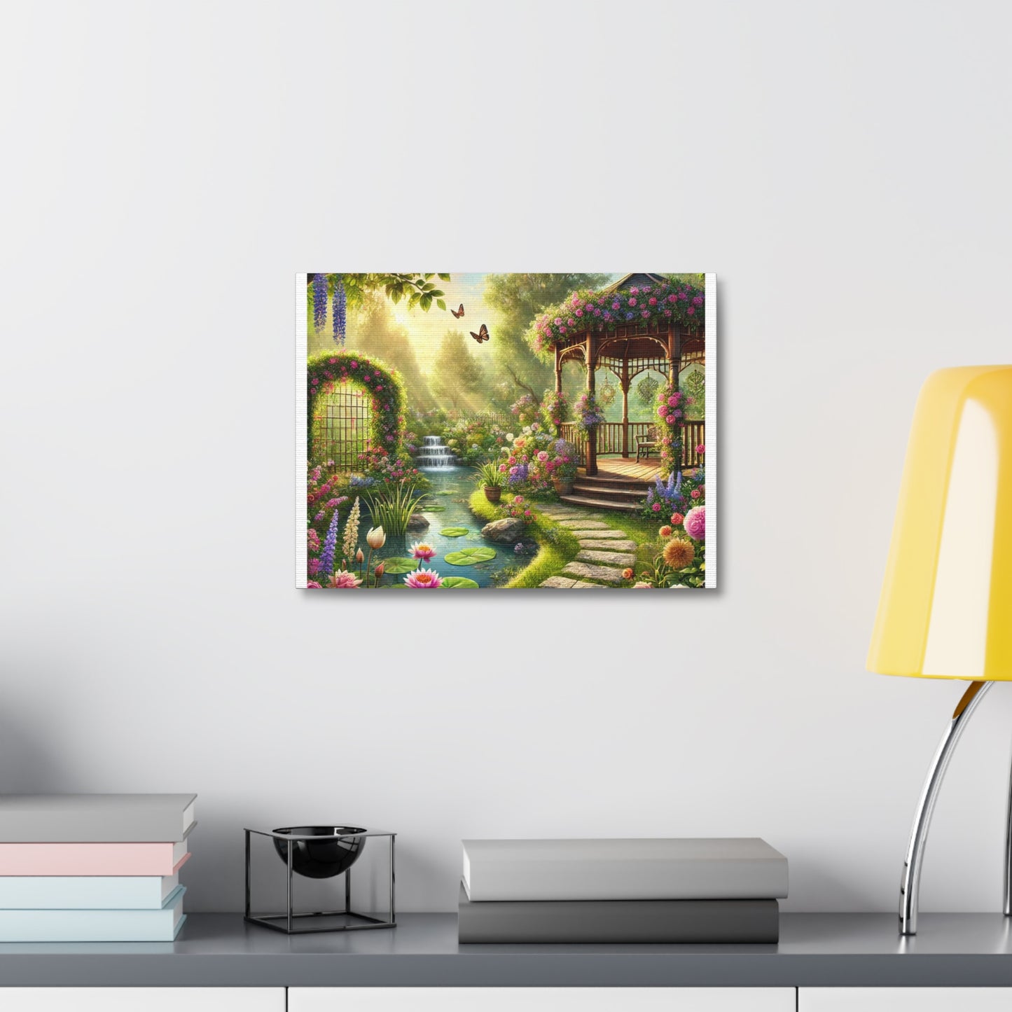 Sunlit Rose Gazebo Cottage Garden Canvas Wall Art