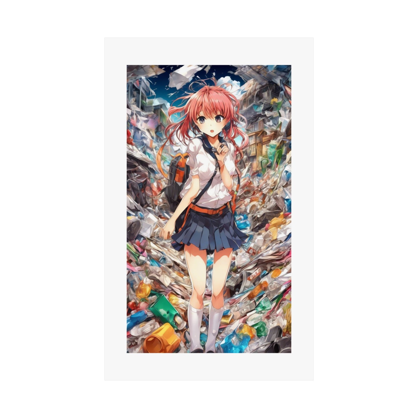 Recycling Day Anime Schoolgirl Eco Street Art Poster