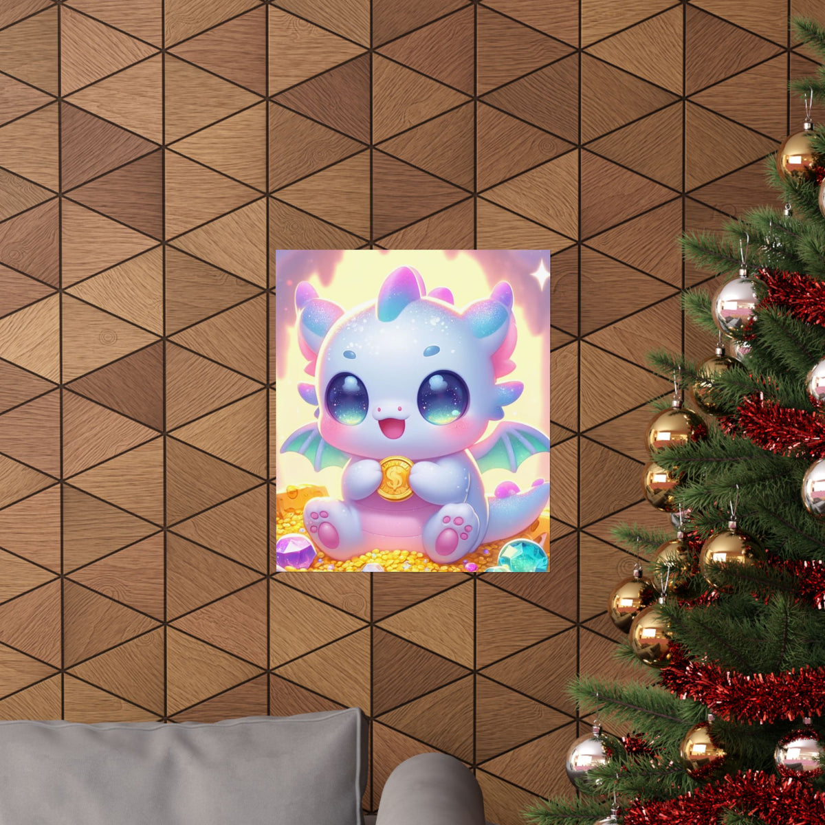 Pastel Treasure Dragon Kawaii Fantasy Wall Art Poster