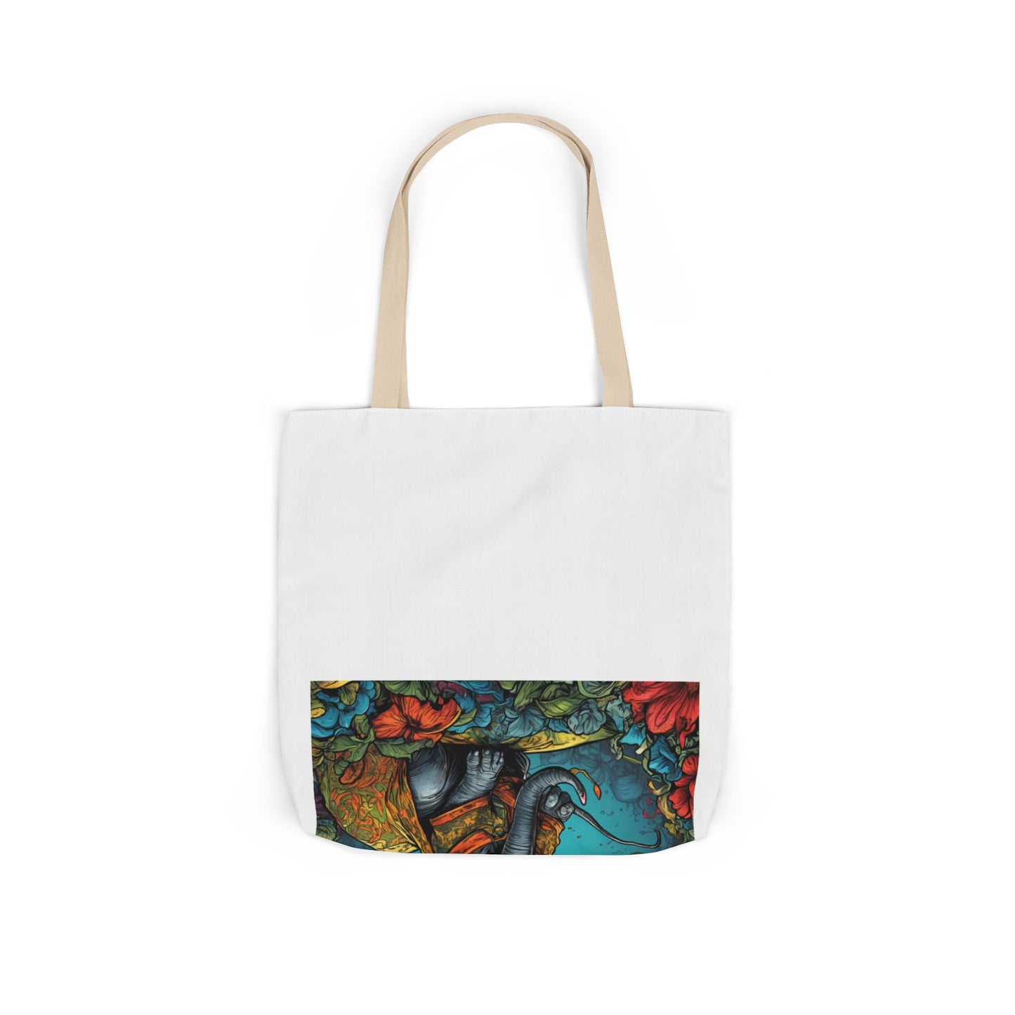 Colorful Storybook Elephant Floral Canvas Tote Bag