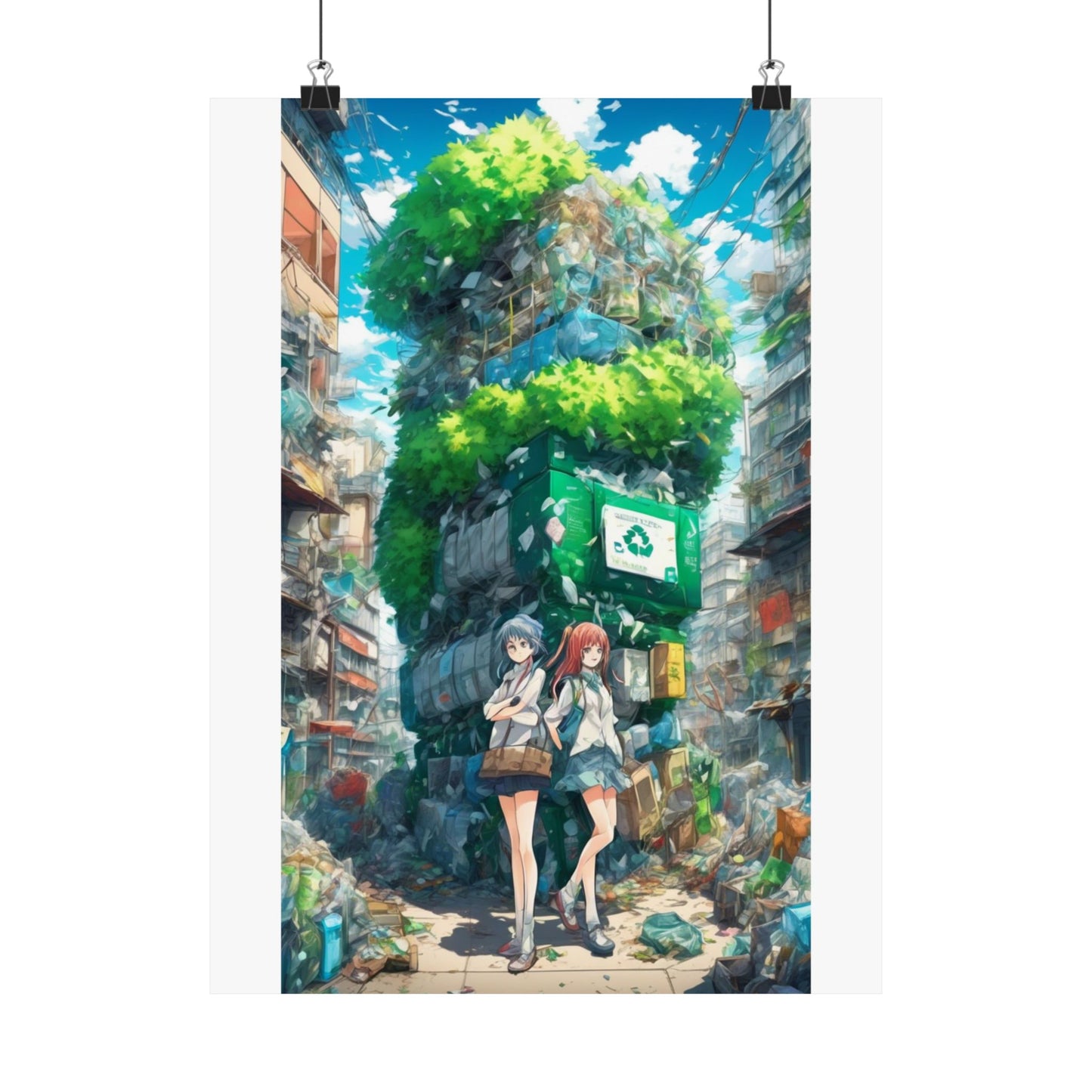 Urban Recycling Anime Friends Green City Wall Poster