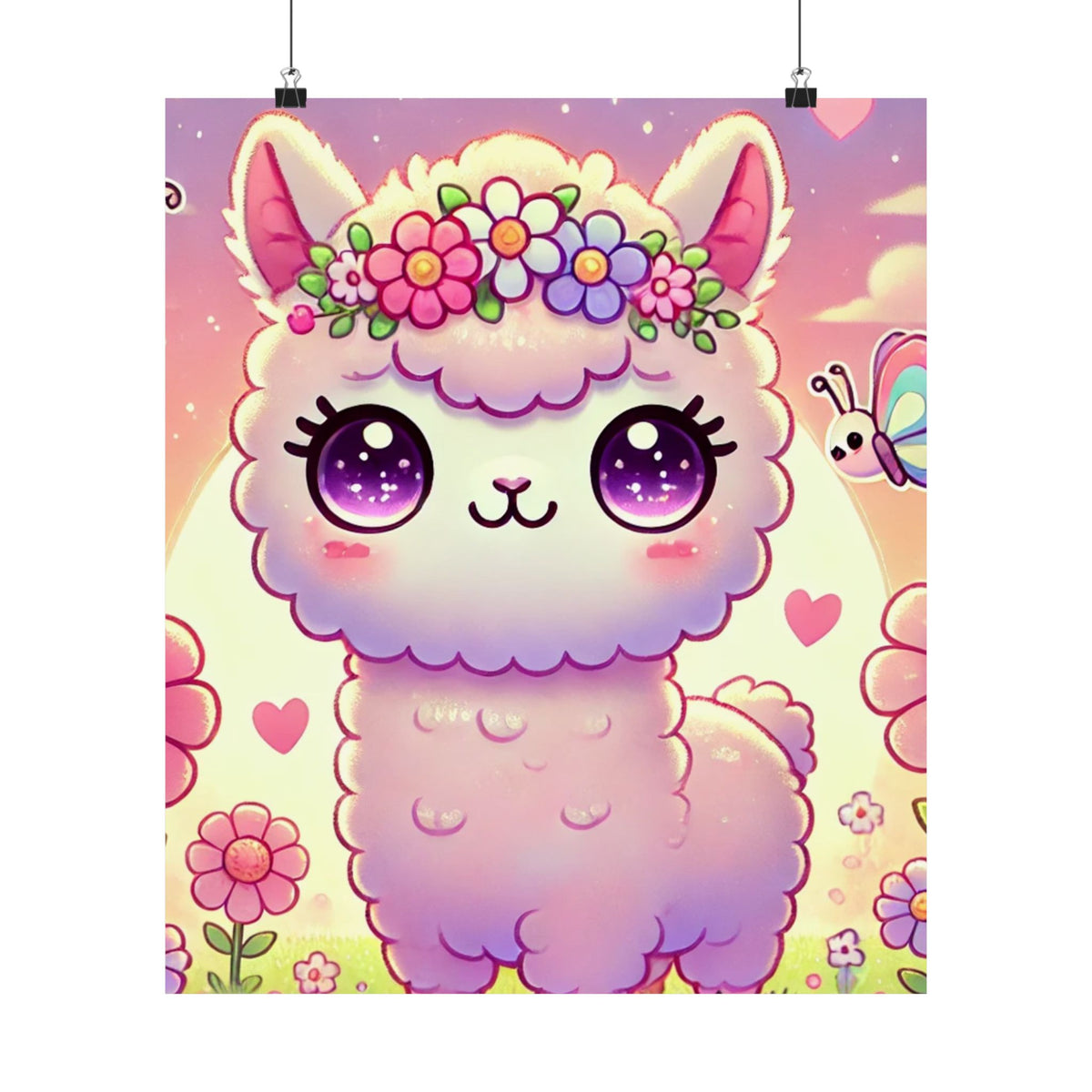 Pastel Floral Alpaca Garden Kawaii Wall Art Poster
