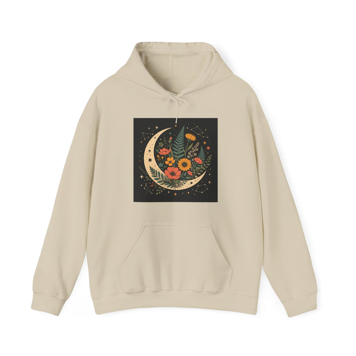 Celestial Wildflower Crescent Moon Botanical Hoodie