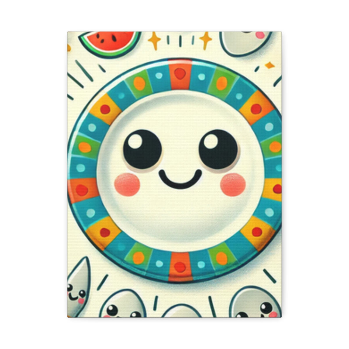 Happy Little Kitchen Club Kawaii Food Canvas Kitchen Wall Art Decor Gift