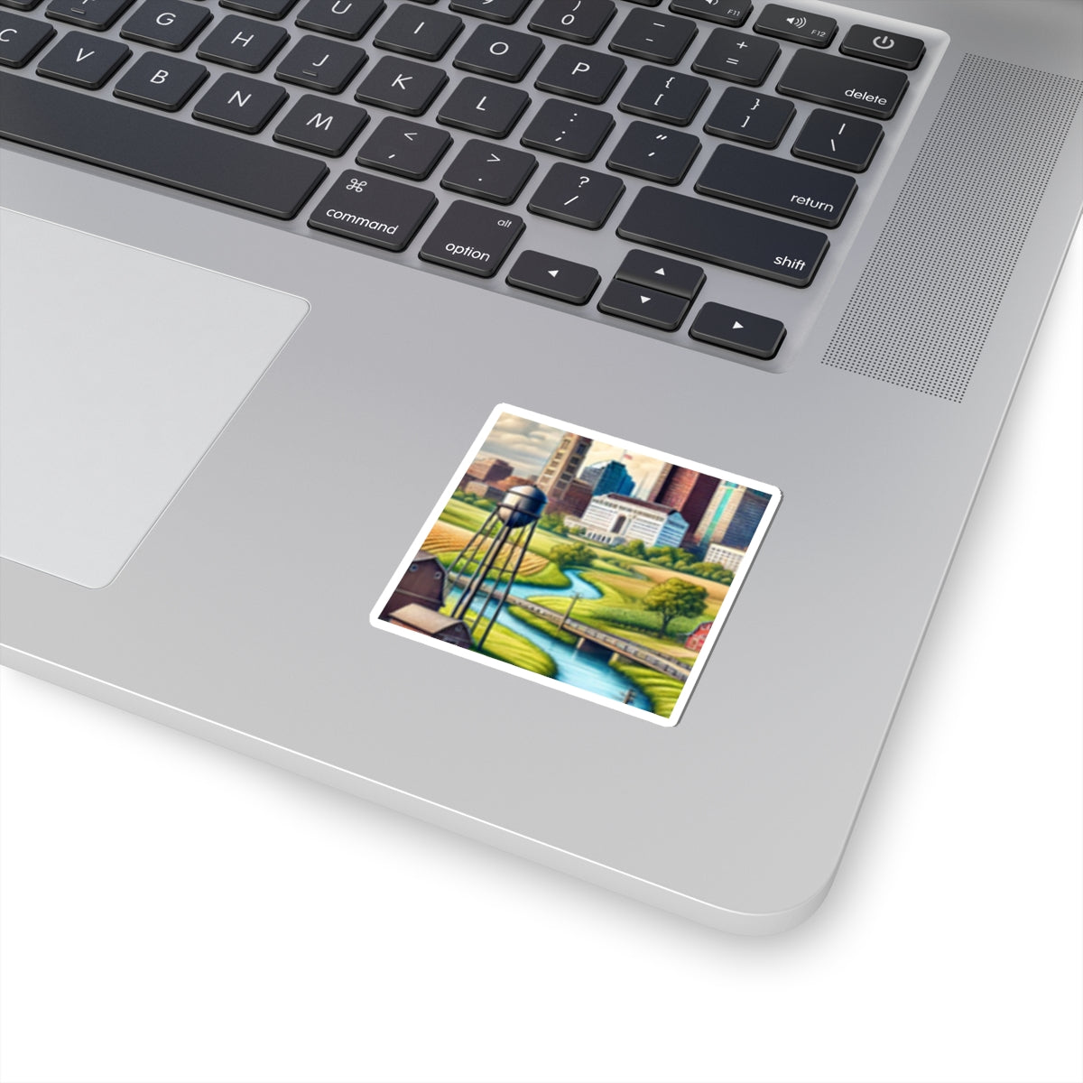 Rural River City Skyline Hometown Landscape Sticker