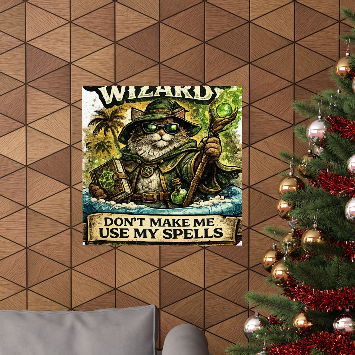 Crazy Cat Wizard Funny Fantasy Magic Art Poster