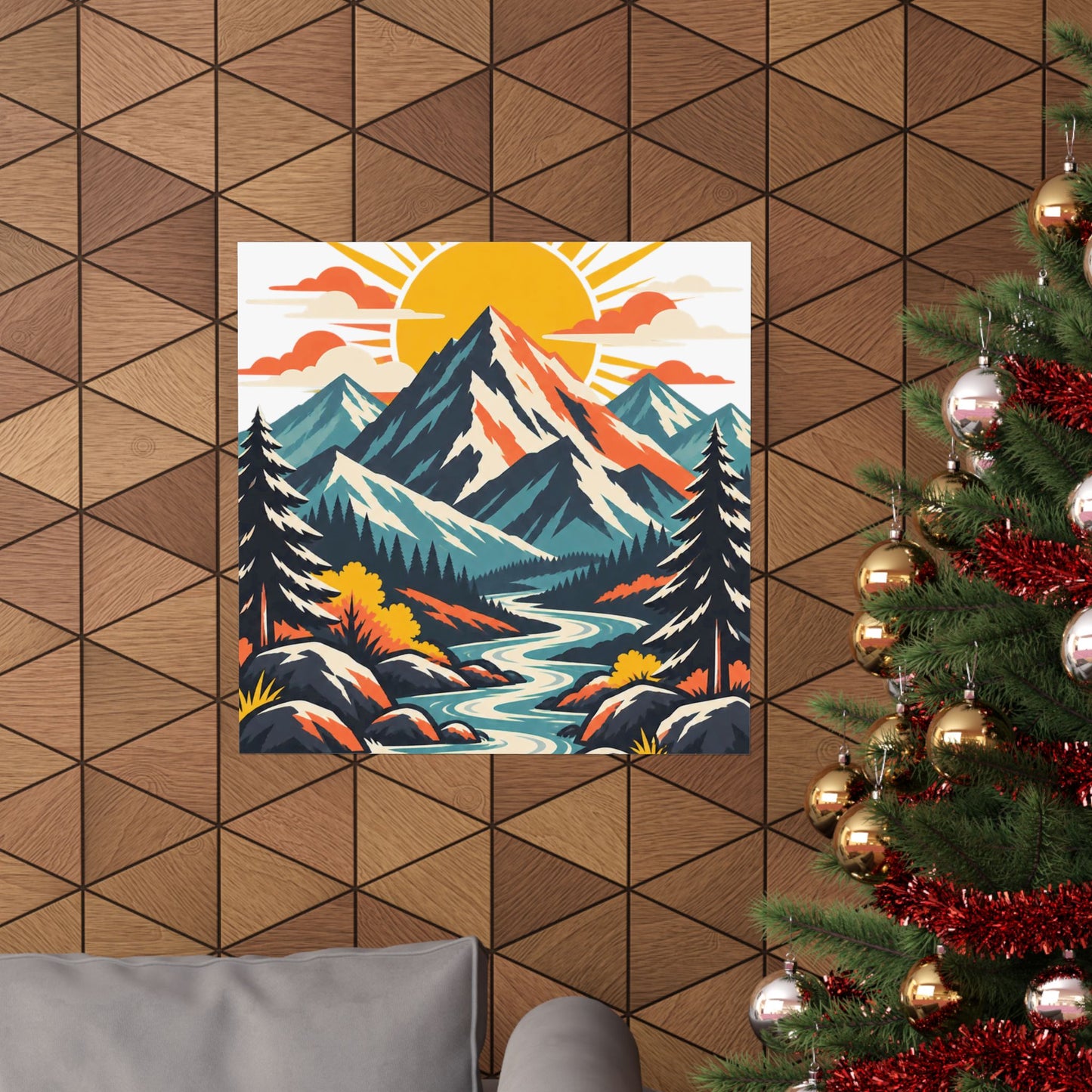 Alpine Sunrise River Mountain Adventure Art Poster