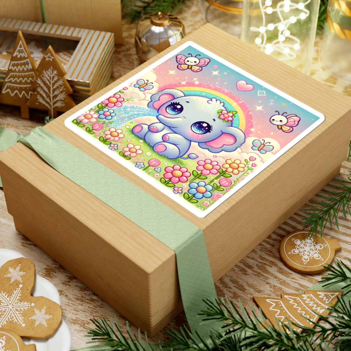 Pastel Rainbow Baby Elephant Floral Sticker
