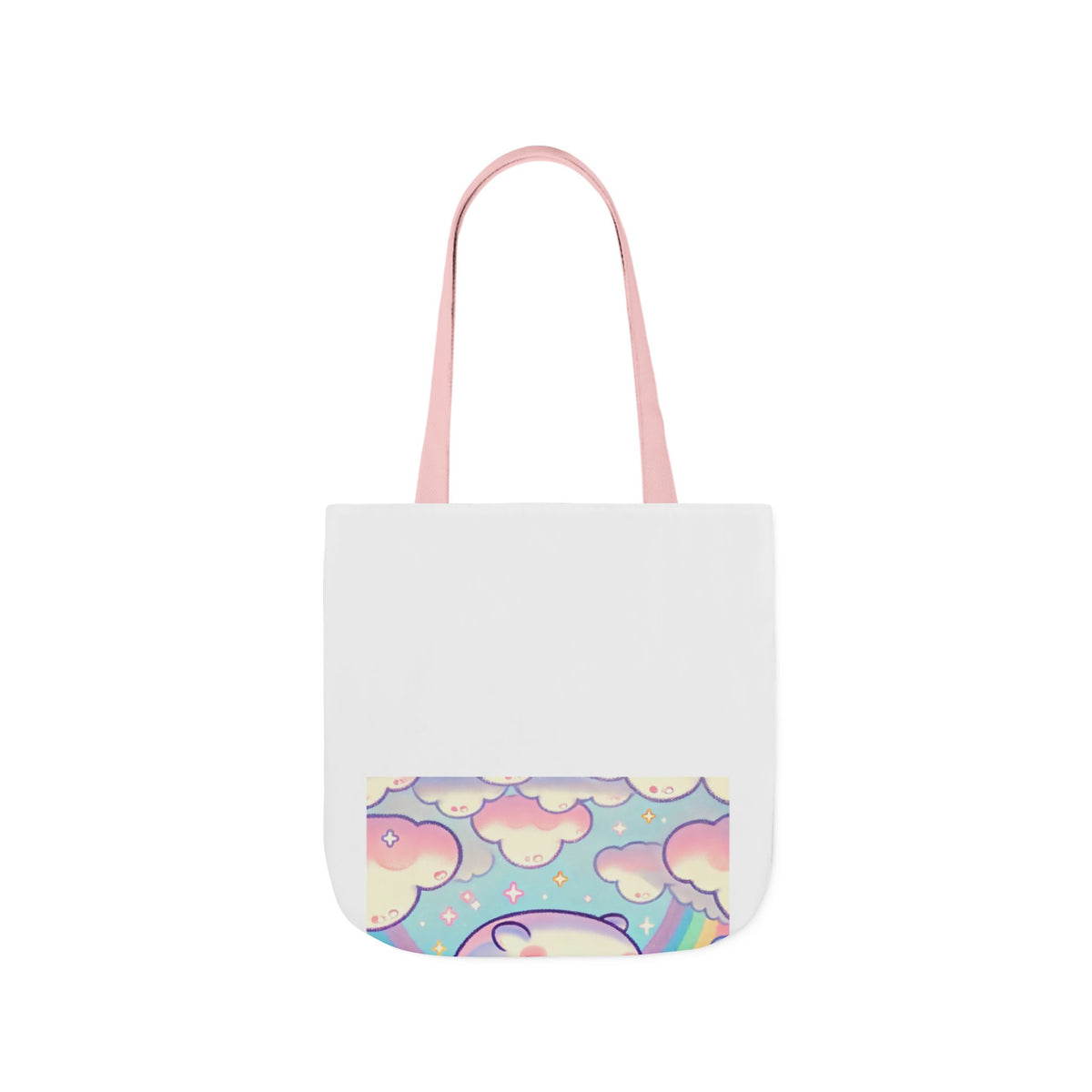Kawaii Rainbow Whale Pastel Cloud Canvas Tote Bag