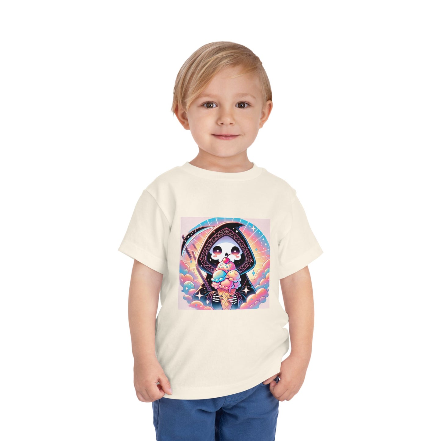 Grim Reaper with Ice Cream Kawaii Anime Toddler Tee - Adorable Short Sleeve Shirt for Kids - Fun & Stylish Gift Idea!