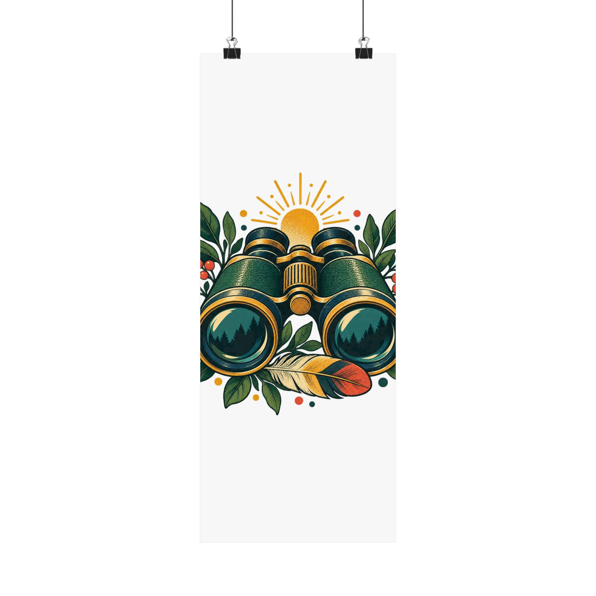 Retro Binoculars and Botanical Birdwatching Art Poster