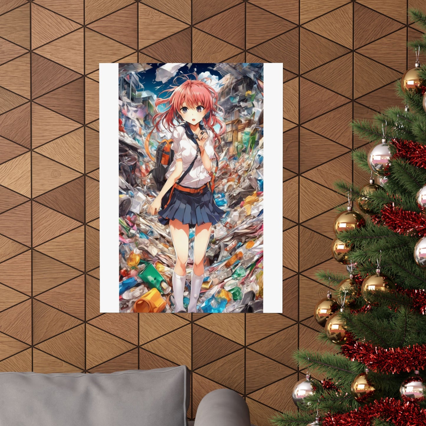 Recycling Day Anime Schoolgirl Eco Street Art Poster