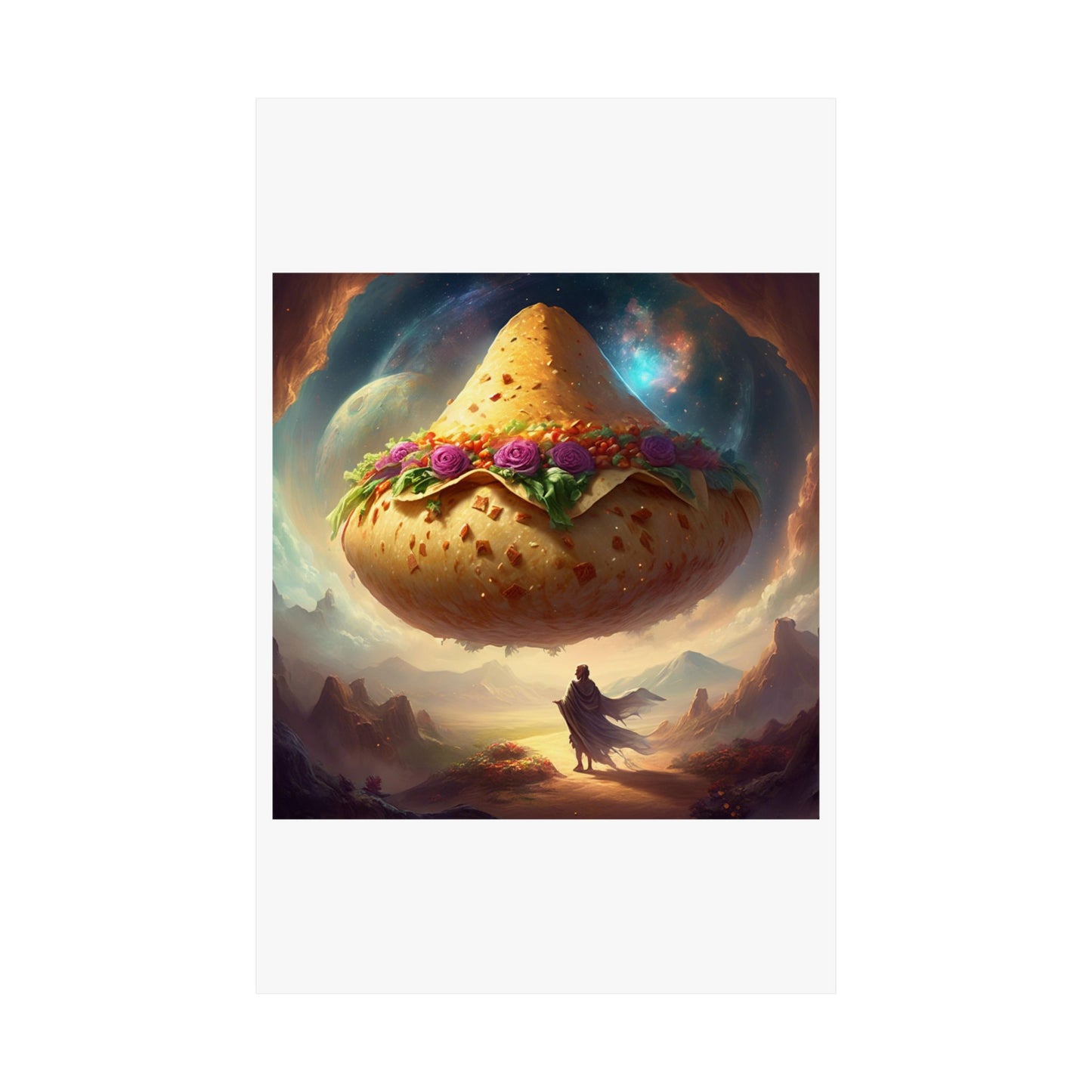 Cosmic Taco Planetoid Surreal Food Fantasy Art Poster