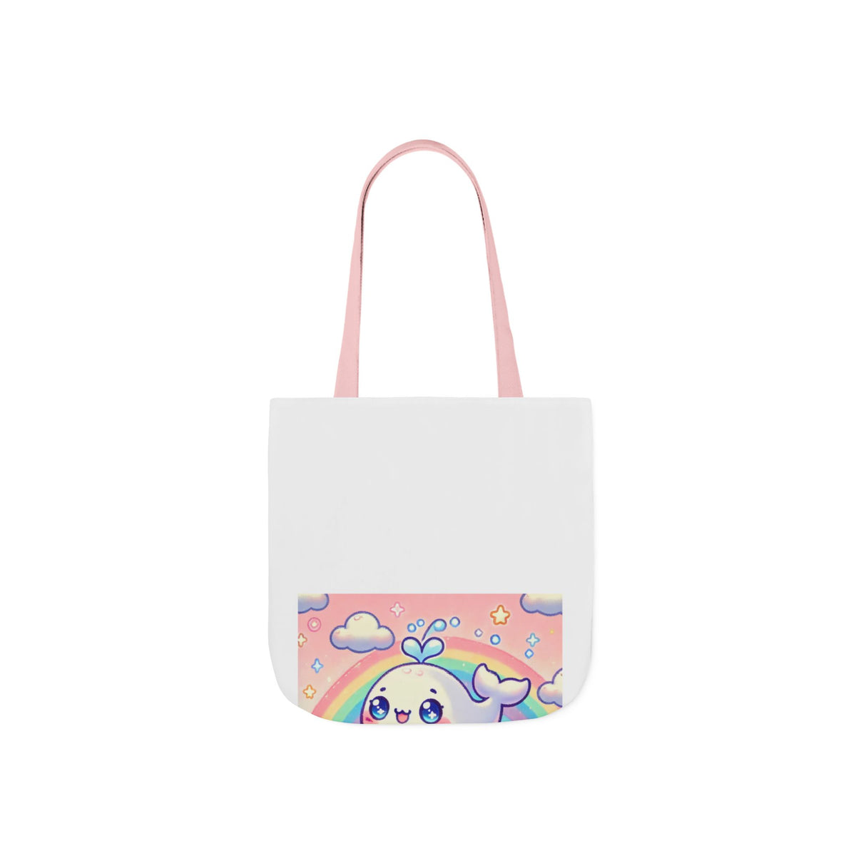 Kawaii Rainbow Whale Pastel Cloud Canvas Tote Bag
